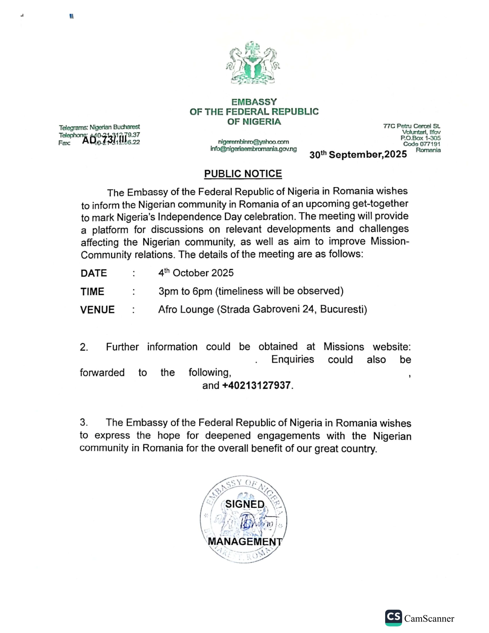 Public Meeting with Nigerians