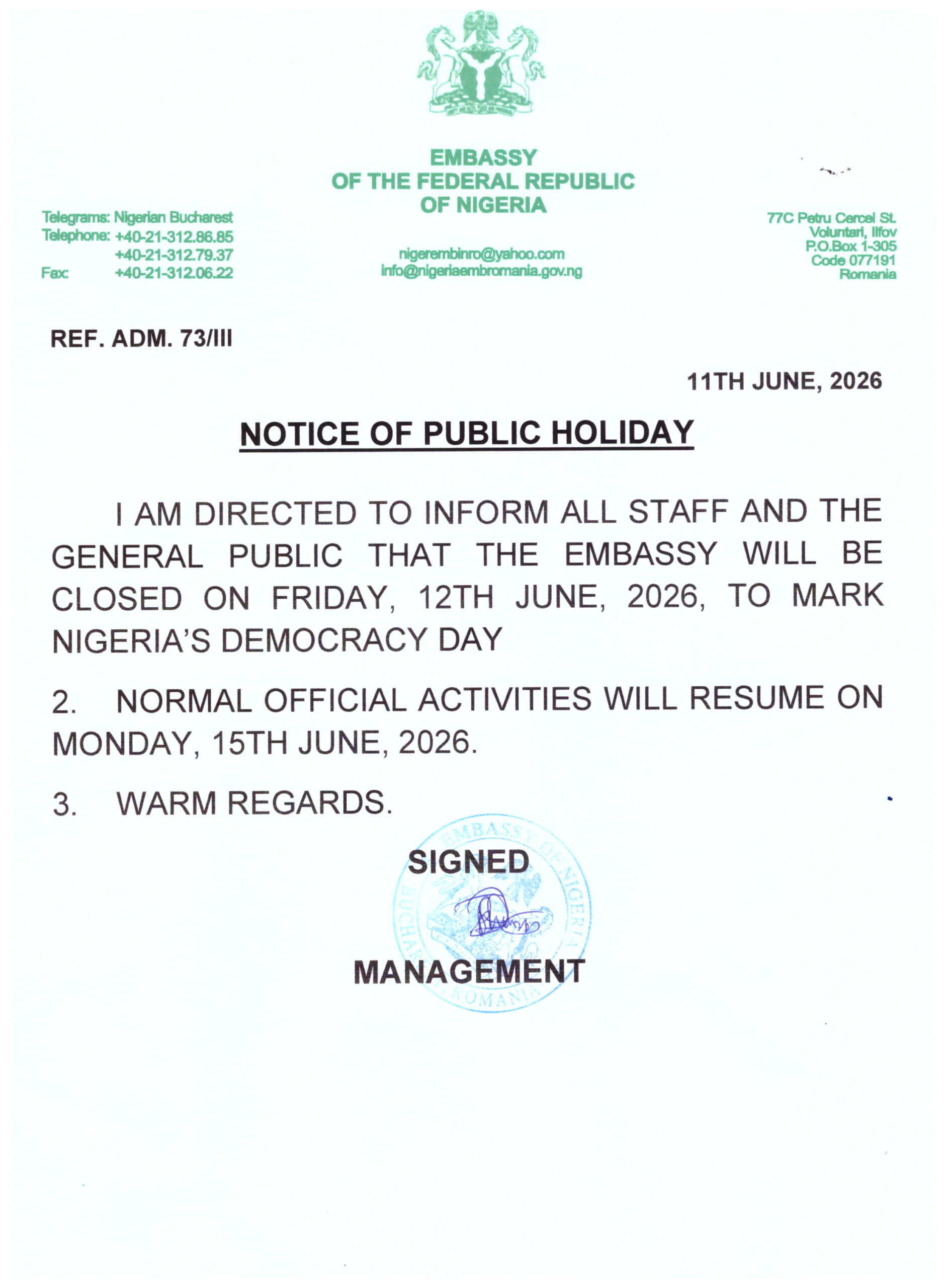 Public Holiday**